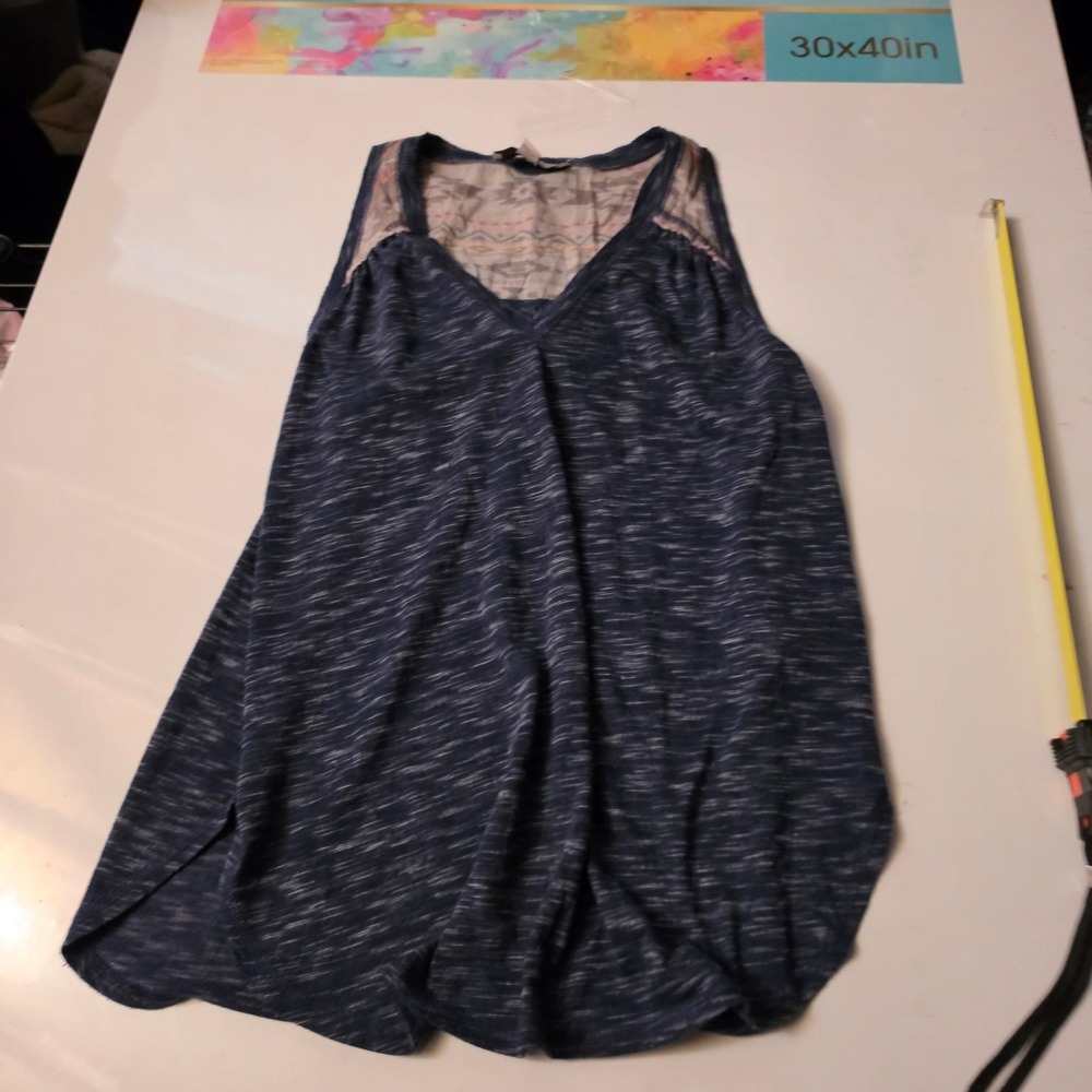 Knox Rose Womens XS Navy Space Dye V-Neck Tank Top Southwestern Print Yoke